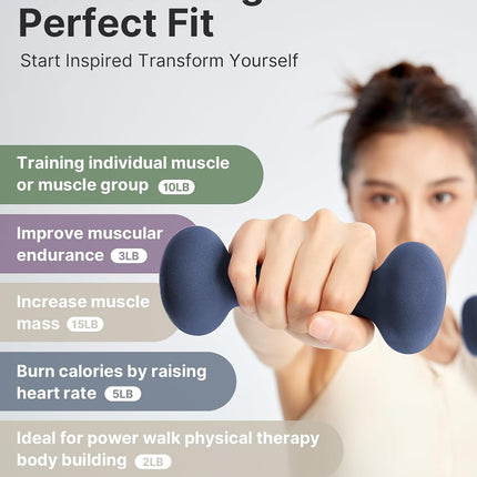 Dumbbell Set of 2, 2-15 lb Hand Weights for Women, Non-Slip Home Gym Weights