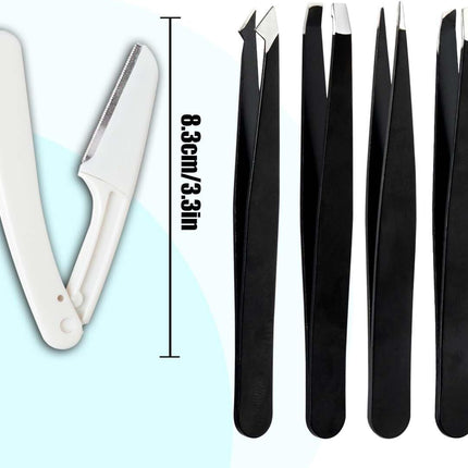 Tweezers Set 9+1 PCS – Professional Stainless Steel for Eyebrows & Facial Hair