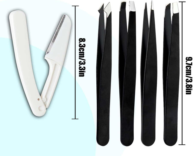 Tweezers Set 9+1 PCS – Professional Stainless Steel for Eyebrows & Facial Hair