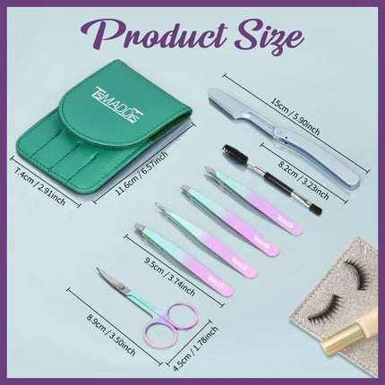 7PCS Precision Tweezers Set for Women with Eyebrow Razor & Curved Scissor