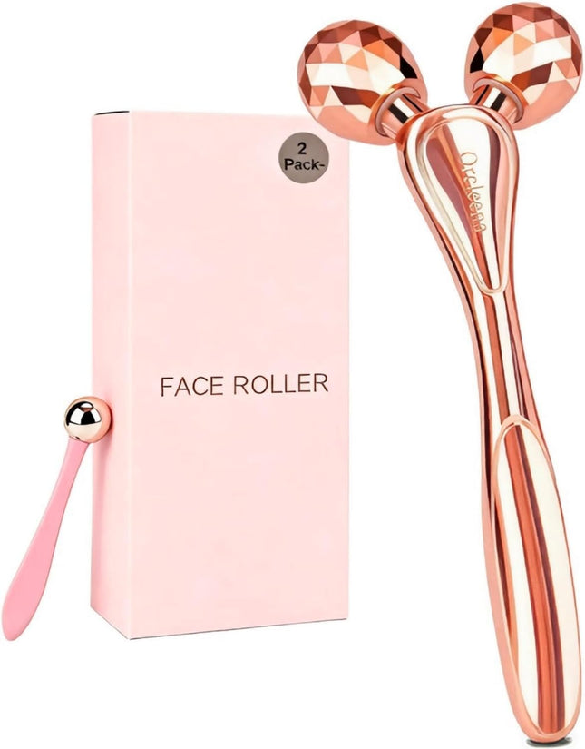 3D Face Roller Set, Stainless Steel Facial Massager & Eye Cream Applicator, 2-in-1
