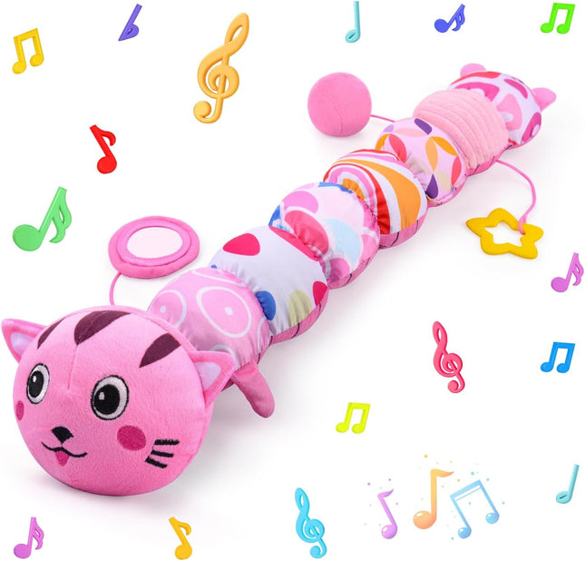 Baby Tummy Time Toy – Stuffed Sensory Animal with Rattles & Mirror 0–12M
