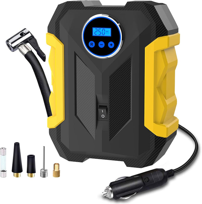 Digital Car Air Compressor, Portable 12V Tire Inflator Pump with LED Light