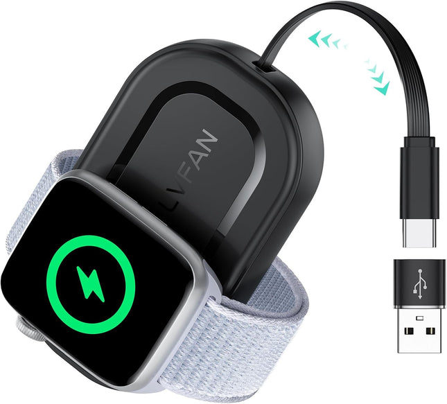 Apple Watch Charger, Retractable USB-C & USB-A Cord, Fast Magnetic Charging