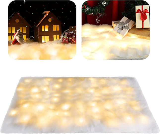 Christmas LED Snow Blanket, 70x17.7” Light-Up Roll for Winter Holiday Displays
