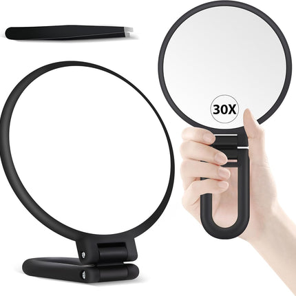 30X Magnifying Hand Mirror – Double-Sided, Foldable Makeup Mirror with Handle