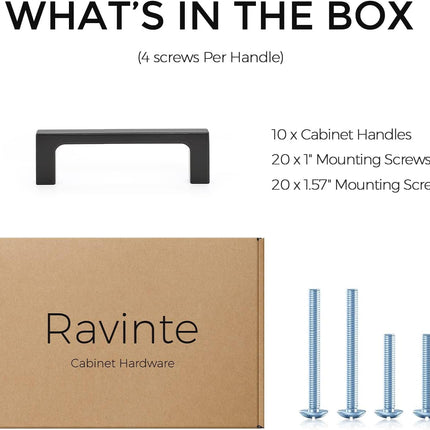 10 Pack Square Cabinet Handles 3 Inch Matte Black Kitchen Drawer Pulls