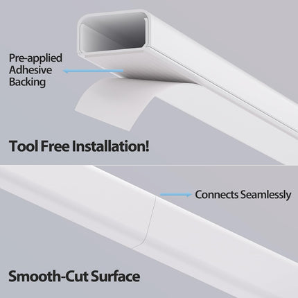 34in (2x17in) TV Cord Hiders – PVC Cable Cover Kit with Adhesive for Wall-Mounted TVs, White