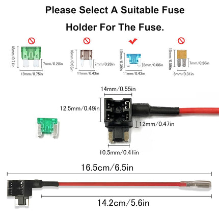 3PCS Low Profile Mini Blade Fuse Tap – 12-32V with Wire Harness, 8 Fuses & Puller