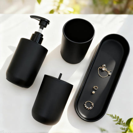 4-Piece Bathroom Accessories Set – Toothbrush Holder, Soap Dispenser, Black