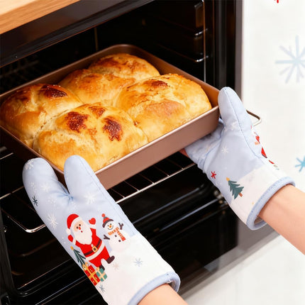 1 Pair Christmas Oven Mitts – Santa & Snowman Kitchen Gloves for Baking, Cooking, and Grilling