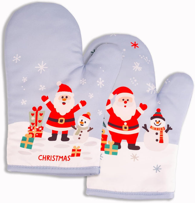 1 Pair Christmas Oven Mitts – Santa & Snowman Kitchen Gloves for Baking, Cooking, and Grilling