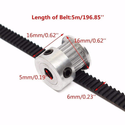 5M GT2 Timing Belt Pulley Kit 6mm Width 20T 5mm Bore for 3D Printer