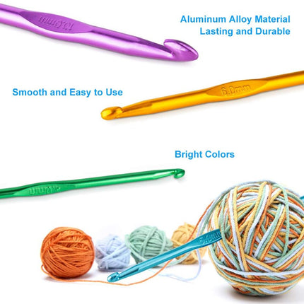 14-Size Crochet Hook Set 2.0–10.0mm – Colorful Ergonomic Metal Needles