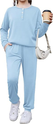 Girls 2PC Outfit Set Long Sleeve Top Pants Pockets Size 7-8 Years