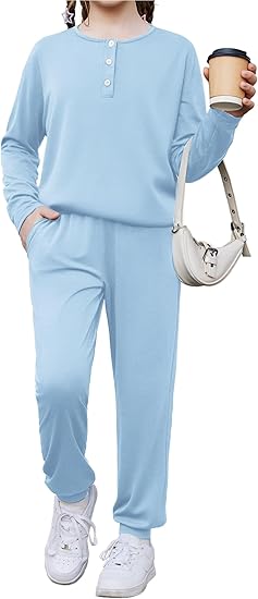 Girls 2PC Outfit Set Long Sleeve Top Pants Pockets Size 7-8 Years