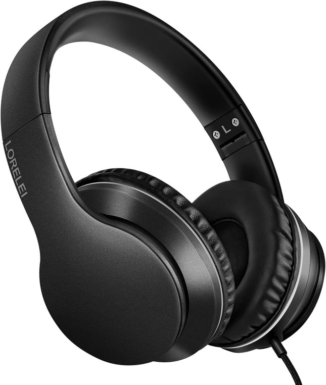 Over Ear Wired Stereo Bass Headphones with Mic Foldable Space Black 1.45M