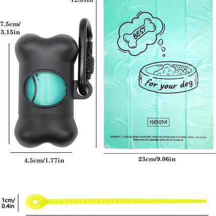 Poop Bag Dispenser for Dogs – Leak-Proof Scented Bags with Carabiner & Fastener (Black)