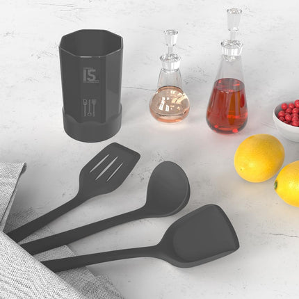 Silicone Kitchen Utensil Set Gray BPA Free Dishwasher Safe Spatula Tongs Spoon Tools