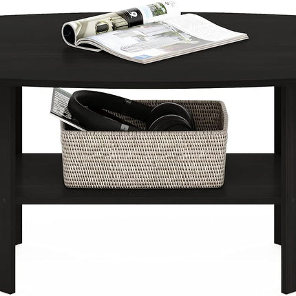 Espresso Coffee Table with Open Shelf, 2-Tier Small Side Table for Living Room