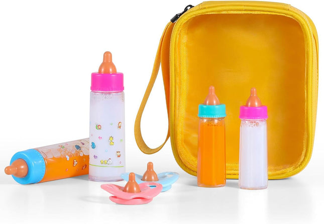 Baby Doll Bottle Accessories – 6 Pcs Feeding Bottles with Disappearing Milk & Juice