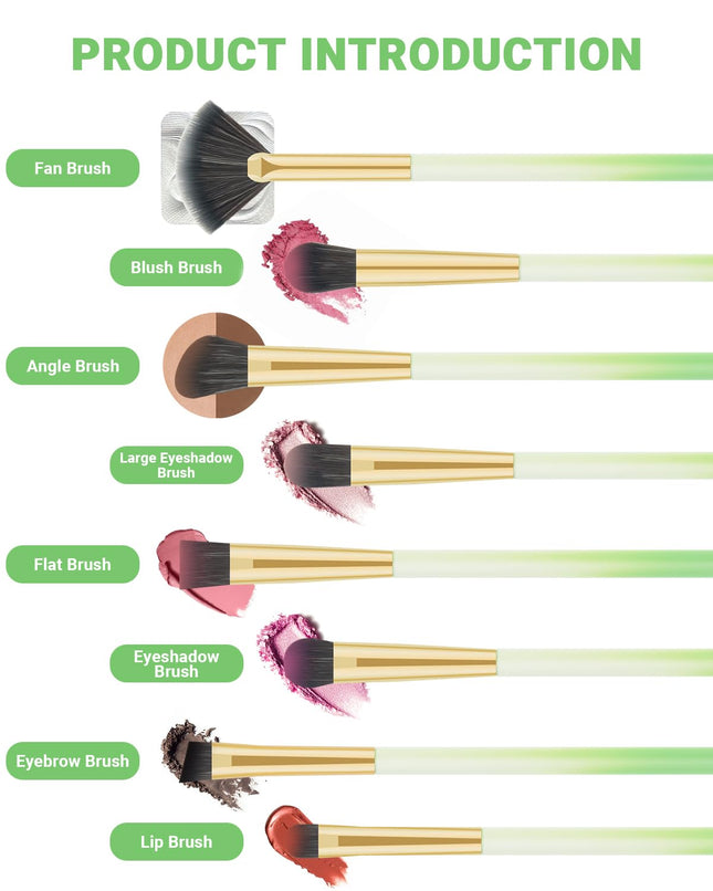 8Pcs Eye Makeup Brush Set, Synthetic Eyeshadow Eyebrow Lip Brushes with Puffs & Case