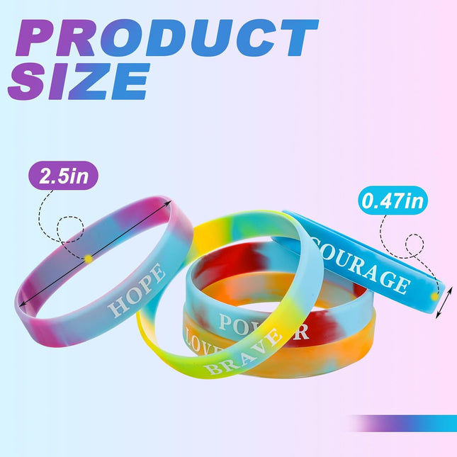 60pcs Christmas Motivational Silicone Bracelets – Rainbow Quote Wristbands