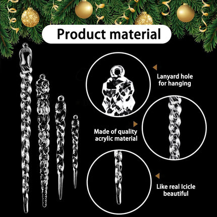 24pcs Acrylic Icicle Ornaments – Clear Crystal Xmas Tree Hanging Decor
