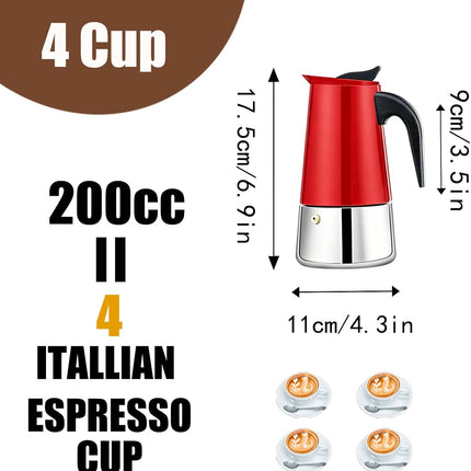 4-Cup Stainless Steel Moka Pot Espresso Maker 200ml Stovetop Coffee Percolator