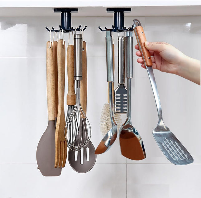 2pcs Rotating Adhesive Hooks for Kitchen, RV & Storage Shelves