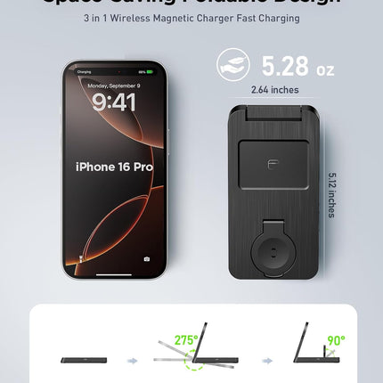 3-in-1 Magnetic Wireless Charger – Foldable iPhone, Apple Watch & AirPods