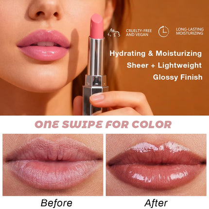 2Pcs Honey Tinted Lip Balm 00+08 Raisin, Hydrating Glossy Lipstick for Women