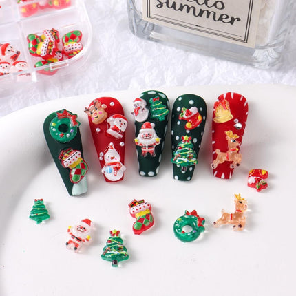 50PCS Christmas Nail Charms | Mini Snowman, Xmas Tree & Santa 3D Gems