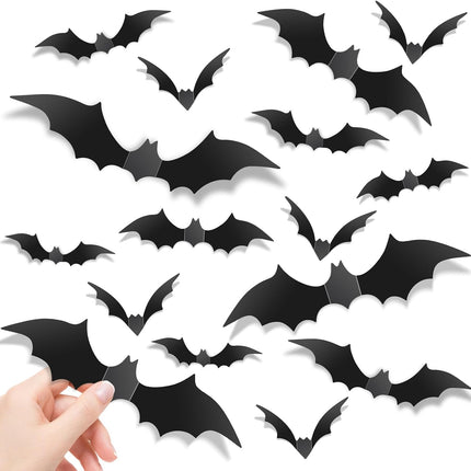 140-Piece 3D Halloween Bat Stickers, PVC Wall Decals for Indoor Outdoor Decor