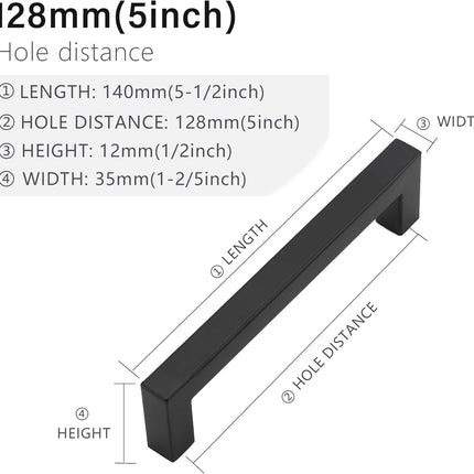 2 Pack Matte Black Cabinet Pulls – 5 Inch Square Stainless Steel Handles