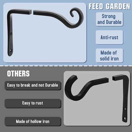 2 Pack 6" Plant Hooks, Steel Wall Mounted Hangers, 44lb Capacity, Black