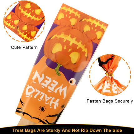 100-Piece Halloween Treat Bags, Cellophane Candy Goodie Bags with Twist Ties