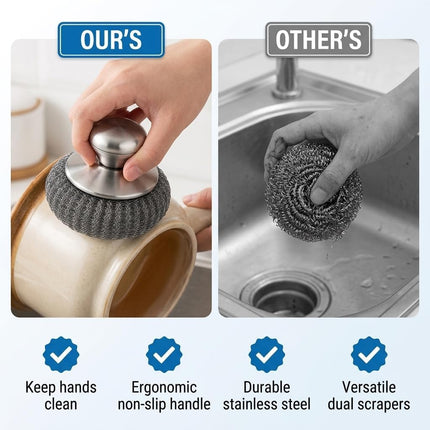 8-Piece Steel Wool Scrubber Set with Handle & Scraper for Pots, Pans & Grills