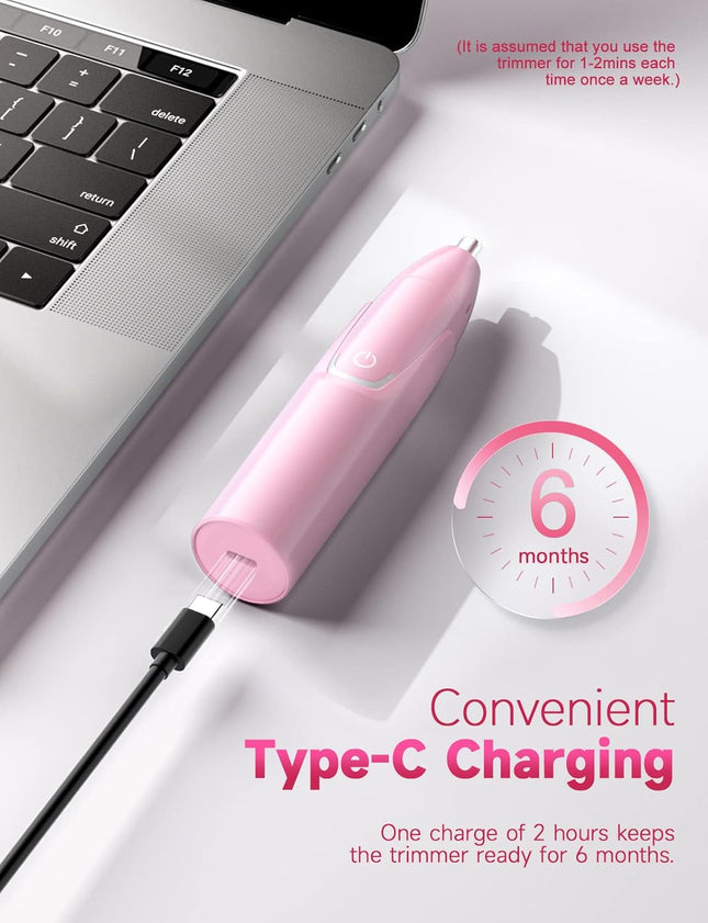 Rechargeable Ear & Nose Hair Trimmer 2026 – Painless, Dual-Edge Blades, Pink