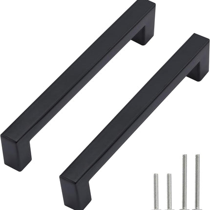 2 Pack Matte Black Cabinet Pulls – 5 Inch Square Stainless Steel Handles