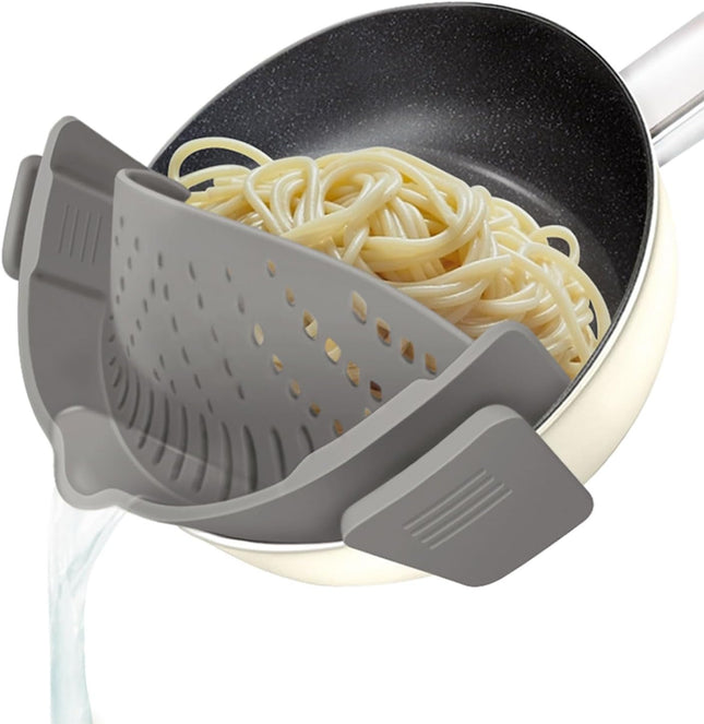 Clip On Silicone Strainer for Pots Pans Collapsible Colander Grey Kitchen
