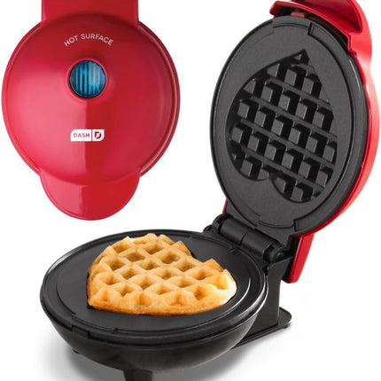 Mini Waffle Maker with Nonstick Plates Creative Homemade Treats Red Heart