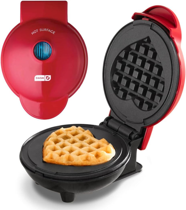 Mini Waffle Maker with Nonstick Plates Creative Homemade Treats Red Heart