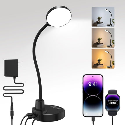 15W LED Desk Lamp with USB Charging Ports Dimmable Table Light for Bedroom, Study