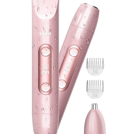 2-in-1 Bikini Trimmer for Women, Dual-Head Waterproof Rechargeable Shaver, Pink