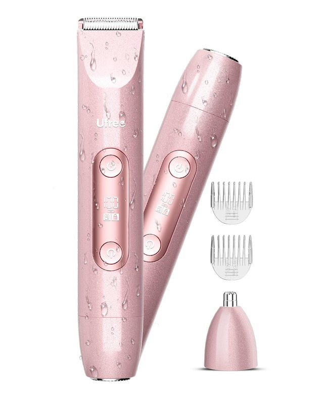 2-in-1 Bikini Trimmer for Women, Dual-Head Waterproof Rechargeable Shaver, Pink