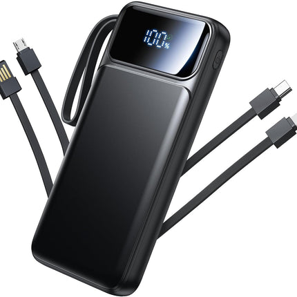 Multi-Device Portable Charger – 10000mAh Battery Pack with LED Display & Built-in Cable