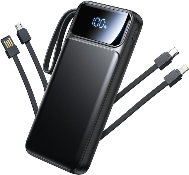 Multi-Device Portable Charger – 10000mAh Battery Pack with LED Display & Built-in Cable