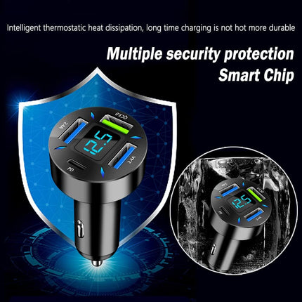 66W Car Charger – USB PD & QC 3.0, Voltmeter & LED Lights, Quick Charge for iPhone & More