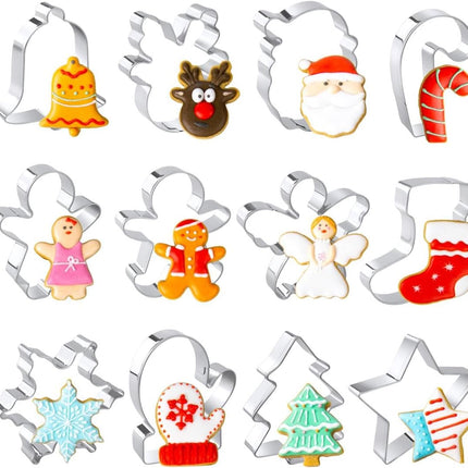12-Piece Christmas Cookie Cutter Set – Stainless Steel Metal Shapes for Festive Treats